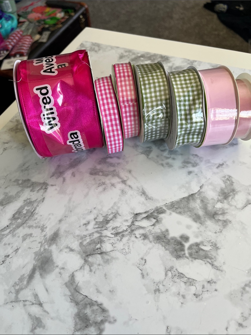 Wired Pink and Green Gingham Ribbon Collection -